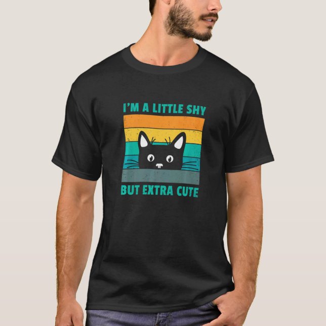 T-shirt Je suis un peu timide mais extra mignon chat rétro (Devant)