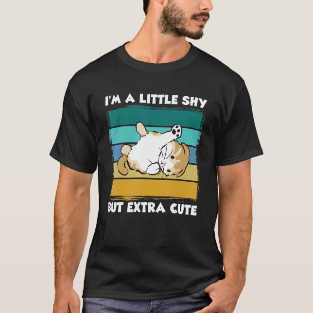 T-shirt Je suis un peu timide mais extra mignon chat rétro (Devant)
