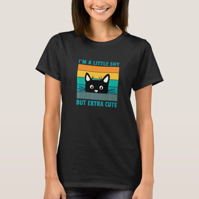T-shirt Je suis un peu timide mais plus mignon Chat Rétro  (Devant)