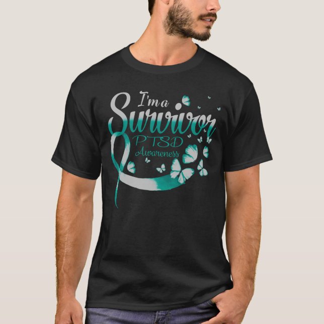 T-shirt Je suis un survivant PTSD Sensibilisation Papillon (Devant)