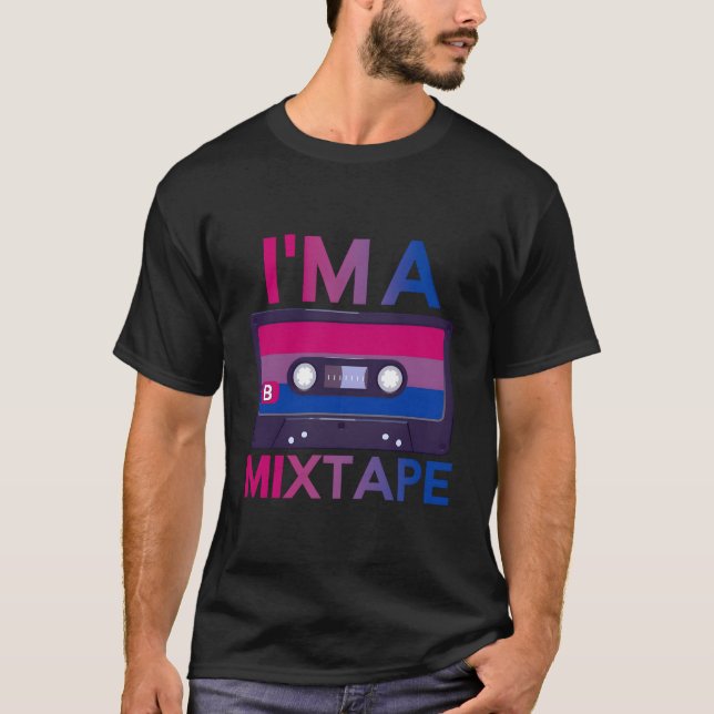 T-shirt Je suis une cassette de mixtape Biualité Fierté Bi (Devant)