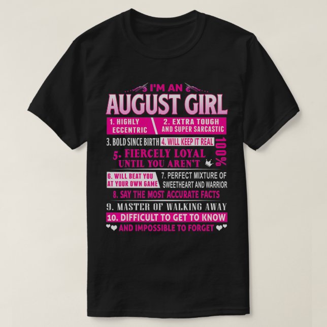 T-shirt Je suis une fille d'août Août Anniversaire (Design devant)
