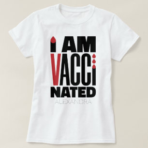 T-shirt Je Suis Vacciné Covid-19 Fun Rouge Noir Nom Person