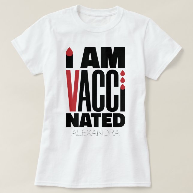 T-shirt Je Suis Vacciné Covid-19 Fun Rouge Noir Nom Person (Design devant)