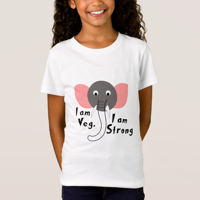 T-Shirt Je suis Veg Je suis Strong Elephant Animal Girl Ki (Devant)