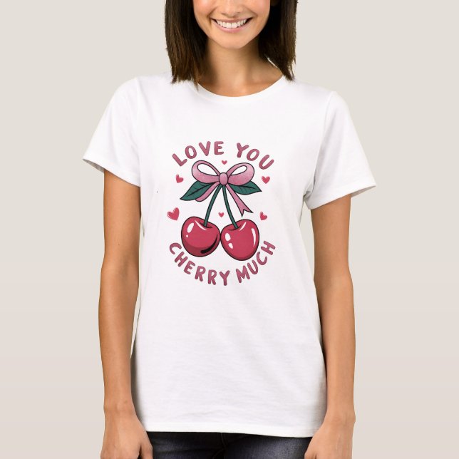 T-shirt Je t'aime beaucoup Cerise Mignonne Cerises roses & (Devant)