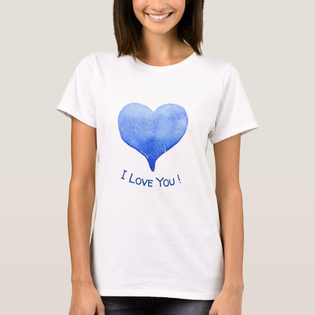 T-shirt Je t'aime Coeur Bleu mignon Saint Valentin (Devant)