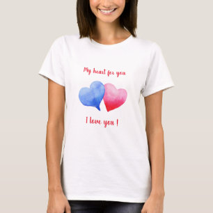 T-shirt Je t'aime coeur rouge et bleu Saint Valentin