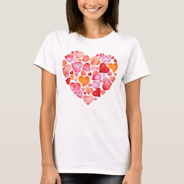 T-shirt Je t'aime cœurs aquarelle (Devant)