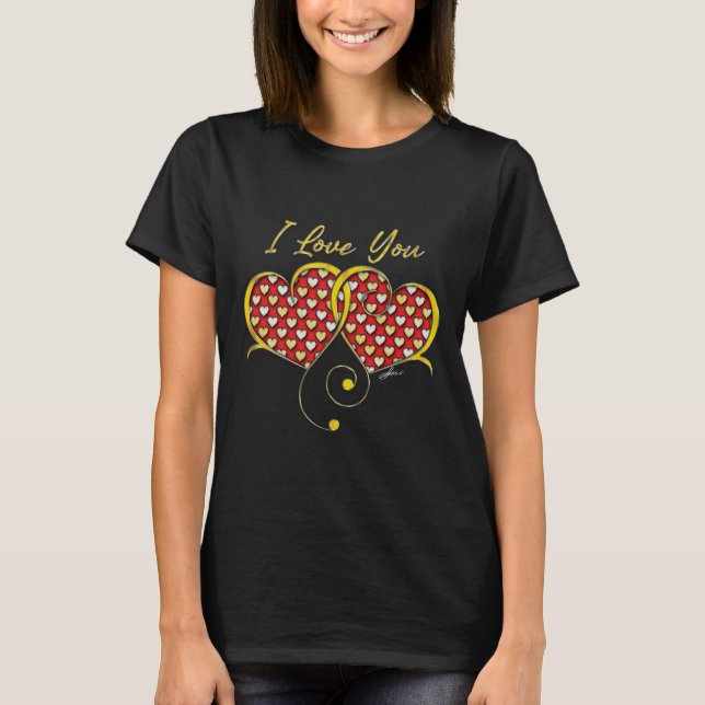 T-shirt Je t'aime Concevoir des Coeurs d'Or (Devant)