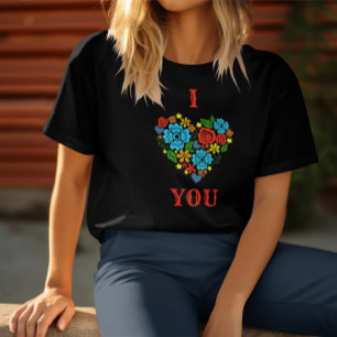 T-SHIRT JE T'AIME FLORAL HEART DESIGN VALENTINE'S