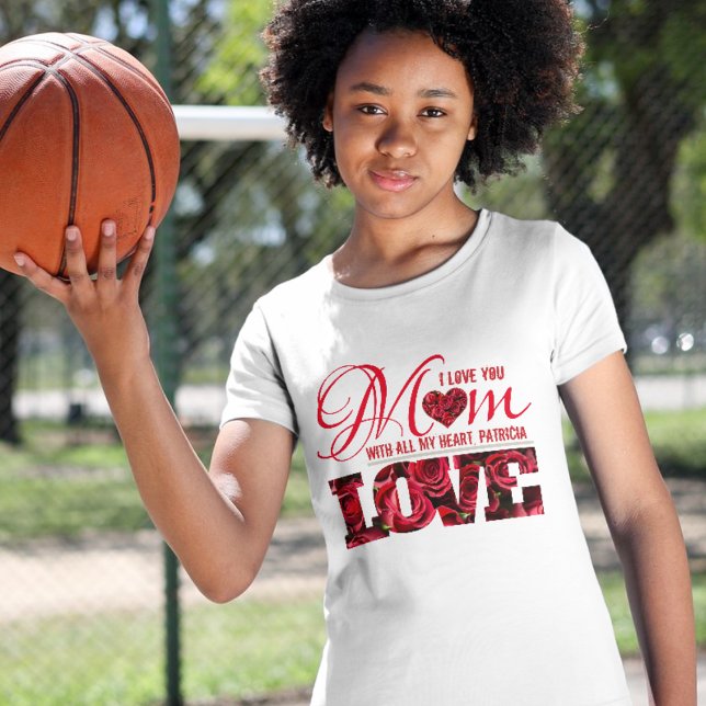 T-Shirt Je T'Aime Maman Nom Floral Moderne Mères Jour Enfa (Créateur téléchargé)
