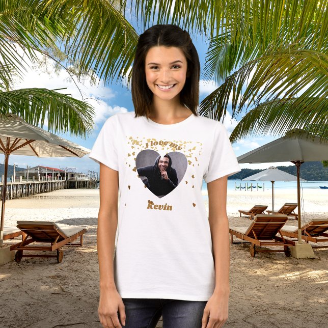 T-shirt Je t'aime photo nom de mon petit ami cœur (Créateur téléchargé)