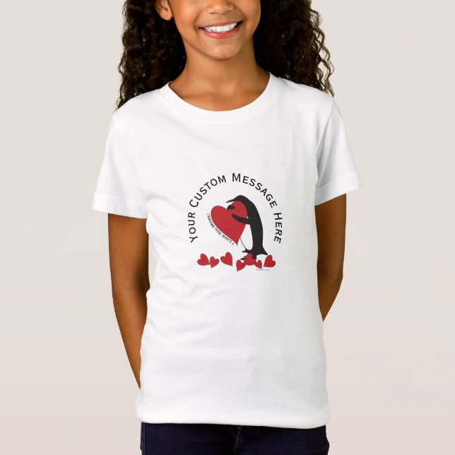 T-Shirt Je T'Aime Plus ! Coeur rouge et pingouin (Devant)