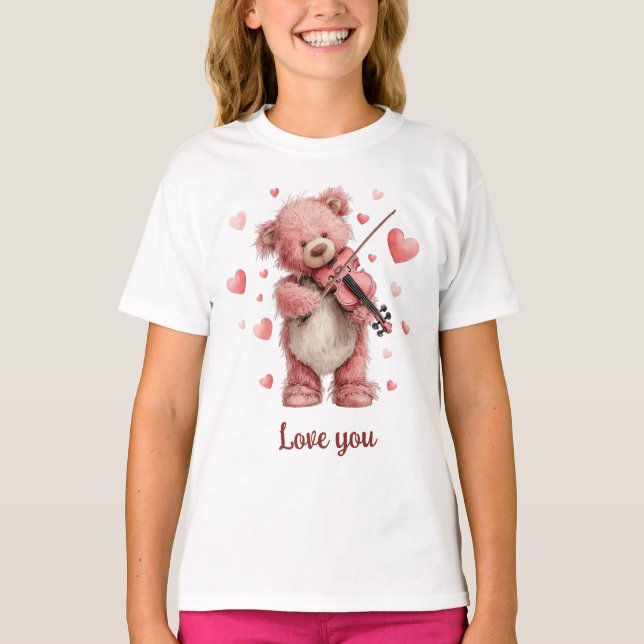 T-shirt Je t'aime Teddy au violon (Devant)