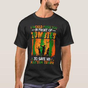 T-shirt Je te pousserais devant Zombies Halloween Chien