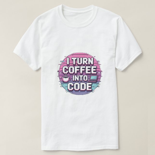 T-shirt Je Transforme Le Café En Code - Retro Pixel Art Pr (Design devant)