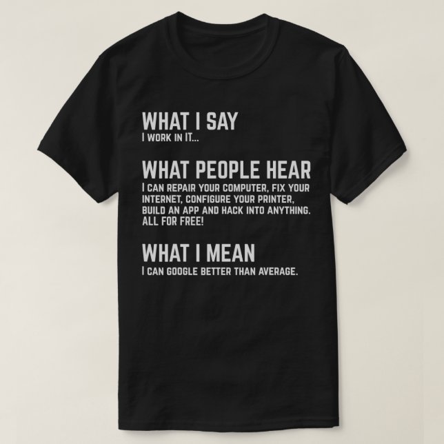 T-shirt Je travaille dans IT Funny Computer (Design devant)