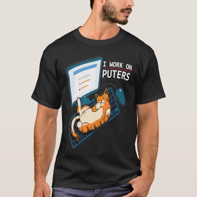 T-shirt Je travaille sur des graphiques de chat d'ordinate (Devant)