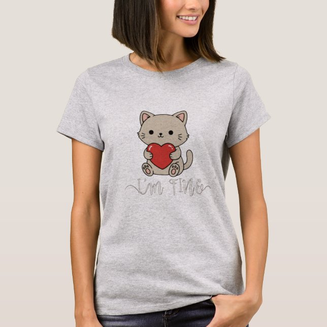 T-shirt "Je vais bien" avec un chat mignon et un c (Devant)