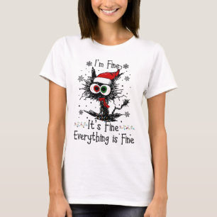 T-shirt Je vais bien c'est beau Chat Santa Hat Noël drôle