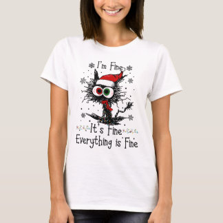 T-shirt Je vais bien c'est beau Chat Santa Hat Noël drôle