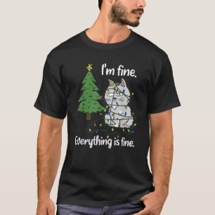 T-shirt Je vais bien Tout va bien Enchevêtrement Chat Noël