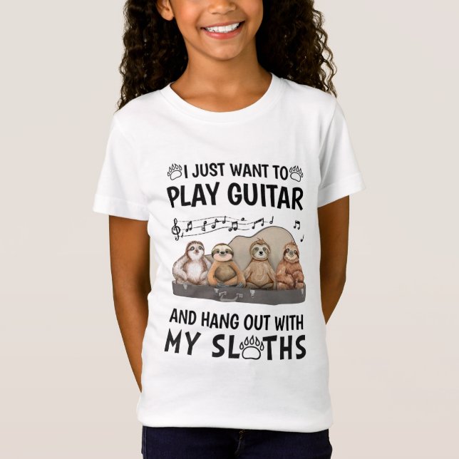 T-Shirt Je Veux Juste Jouer Guitare Chemise Mignonne Humou (Devant)