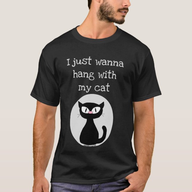 T-shirt Je veux juste rester avec mon chat Cartoon Cat (Devant)