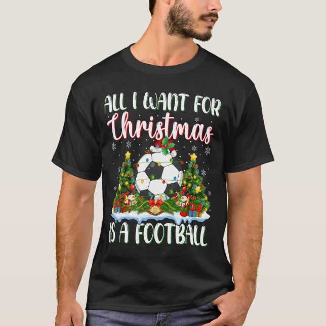 T-shirt Je Veux Pour Noël Est Un Football Xmas Tree Light (Devant)