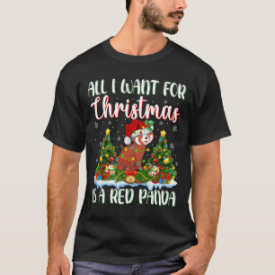 T-shirt Je Veux Pour Noël Est Un Panda Rouge Jumeau Arbre