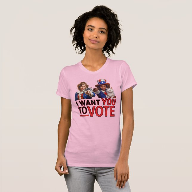 T-shirt JE VEUX QUE VOUS VOTIEZ (Mesdames au chat) (Devant entier)