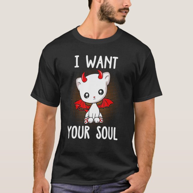 T-shirt Je Veux Ton Âme Cute Devil Cat Halloween 2022 (Devant)