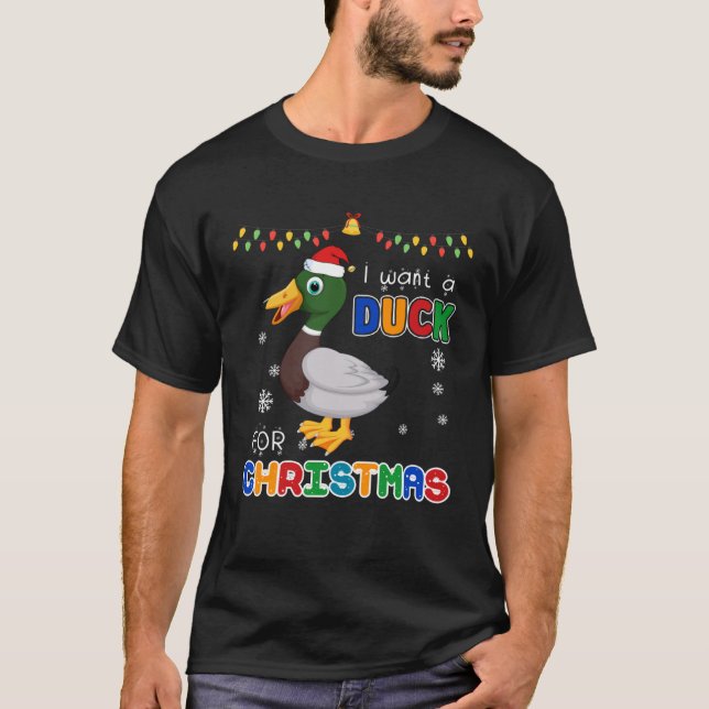 T-shirt Je Veux Un Canard Pour Noël Animal Mauvais Noël (Devant)