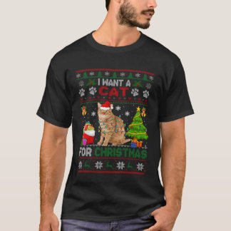 T-shirt Je Veux Un Chat Pour Noël Sweater Chat Noël