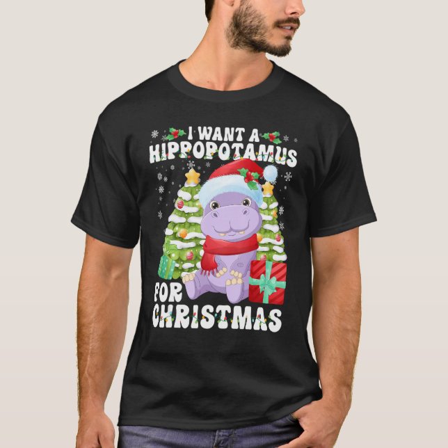 T-shirt Je Veux Un Hippopotame Pour Les Lumières De Noël P (Devant)