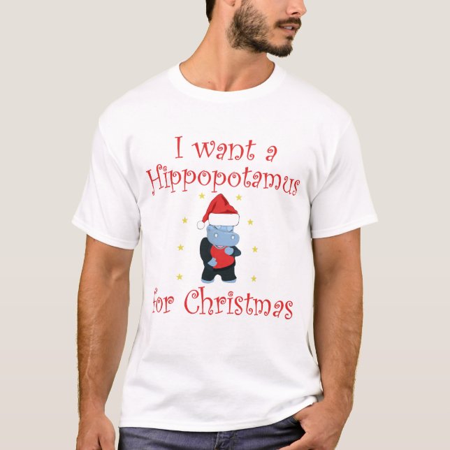 T-shirt Je veux un hippopotame pour Noël (Devant)