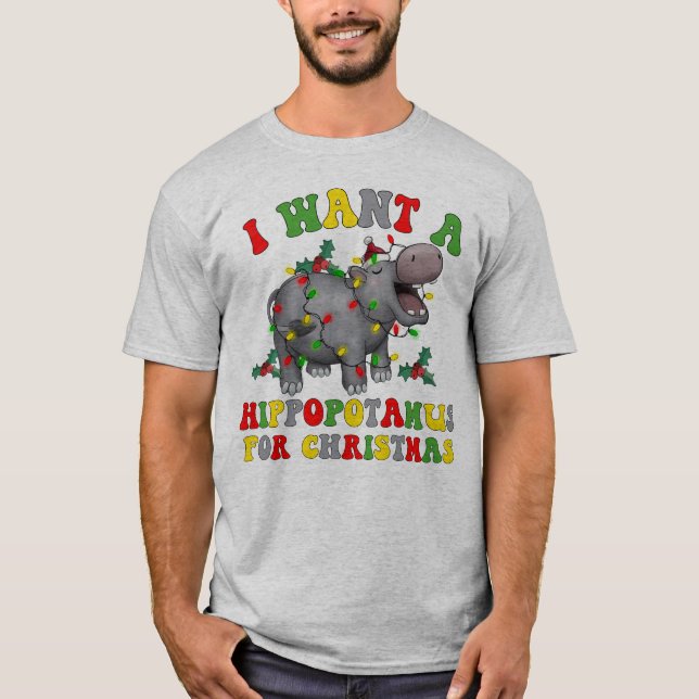 T-shirt Je Veux Un Hippopotame Pour Noël Funny Retro (Devant)
