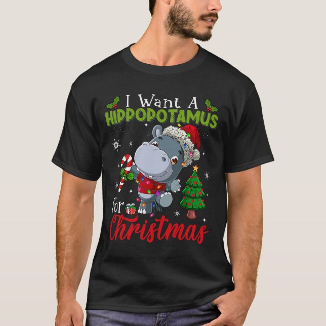 T-shirt Je Veux Un Hippopotame Pour Noël Hippo Candy Sa (Devant)