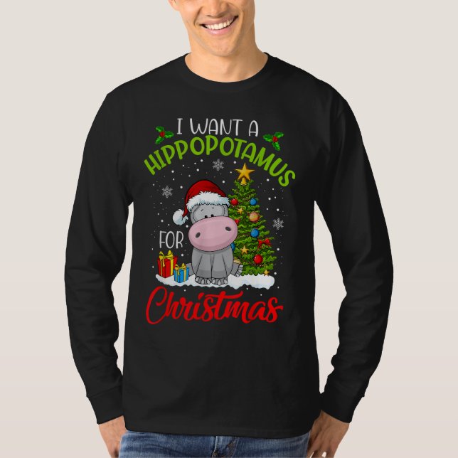 T-shirt Je Veux Un Hippopotame Pour Noël Hippo De Noël (Devant)