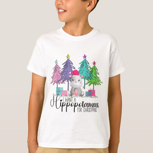 T-shirt Je Veux Un Hippopotame Pour Noël Hippo Noël Noël (Devant)