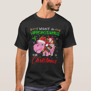 T-shirt Je Veux Un Hippopotame Pour Noël Lumières De Noël 