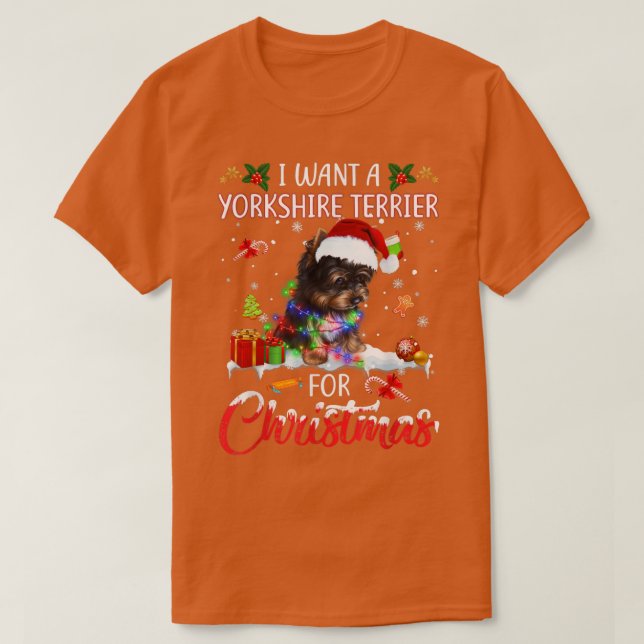 T-shirt Je Veux Un Terrier Du Yorkshire Pour Noël Jalon De (Design devant)