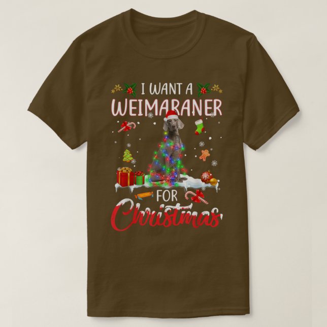 T-shirt Je Veux Un Weimaraner Pour Noël Lumières Sant (Design devant)
