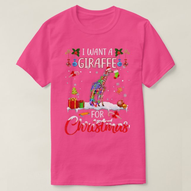 T-shirt Je Veux Une Girafe Pour Noël Lumières Père Noël G (Design devant)