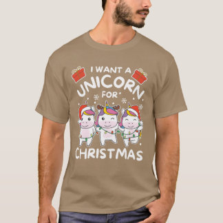 T-shirt Je veux une licorne pour Noël mignon Unicorns rétr