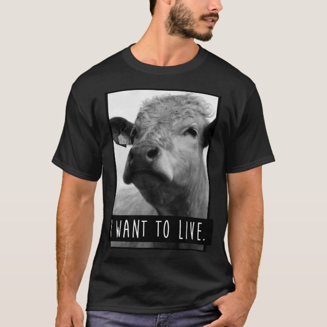 T-shirt Je veux vivre vache drôle (Devant)
