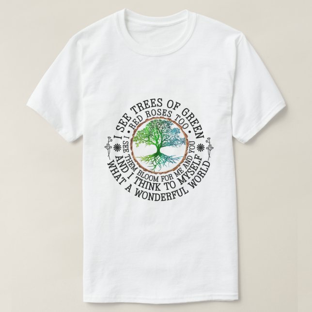 T-shirt Je vois aussi des arbres de roses rouges vertes (Design devant)