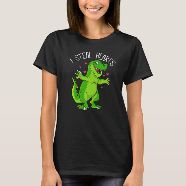 T-shirt Je vole Coeurs Valentines Jour Dinosaures Garçons  (Devant)