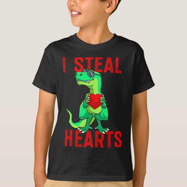 T-shirt Je vole Coeurs Valentines Jour Dinosaures Garçons  (Devant)